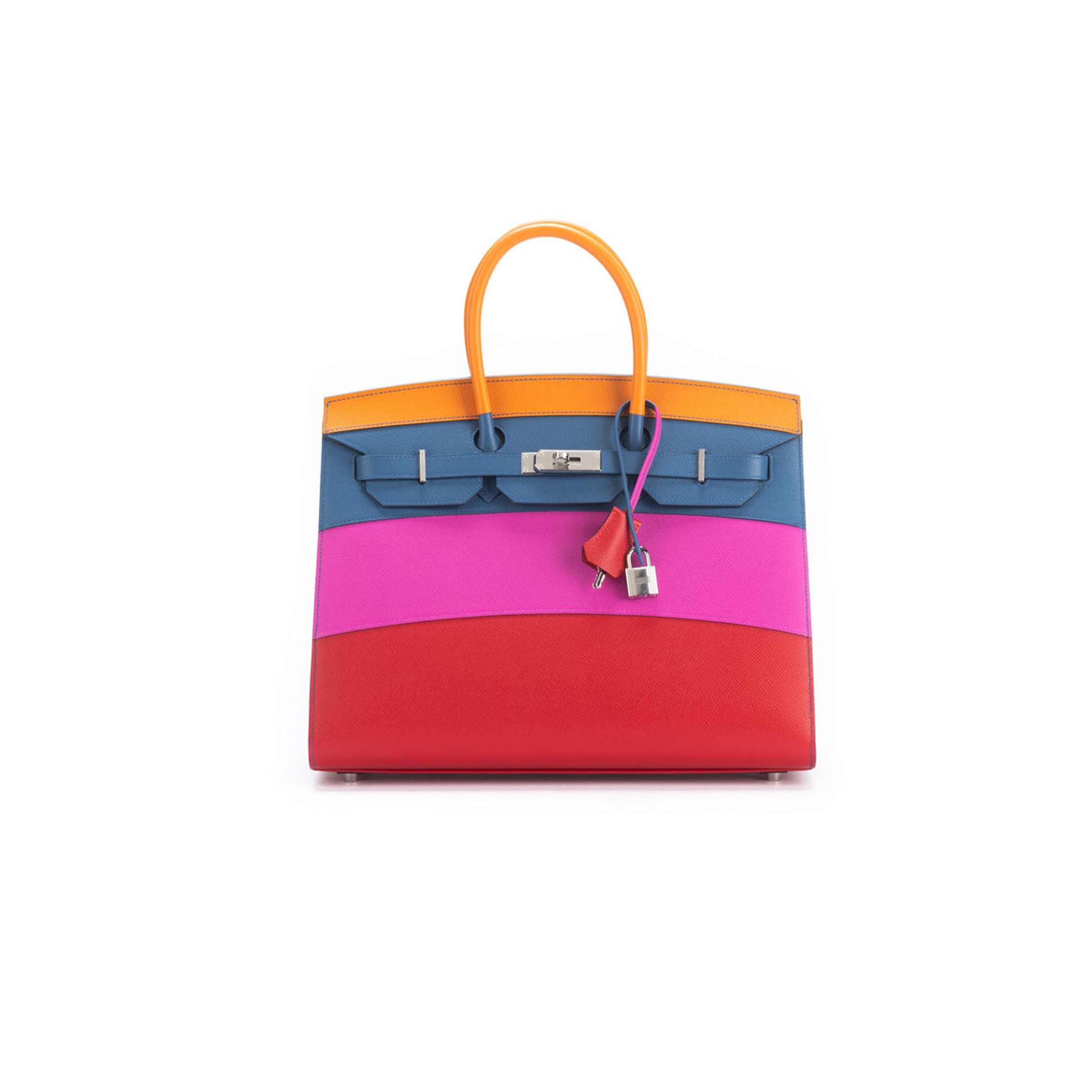 H**mes birkin 35 epsom leather rainbow bag silver buckle h028326ck02 (35*28*18cm)